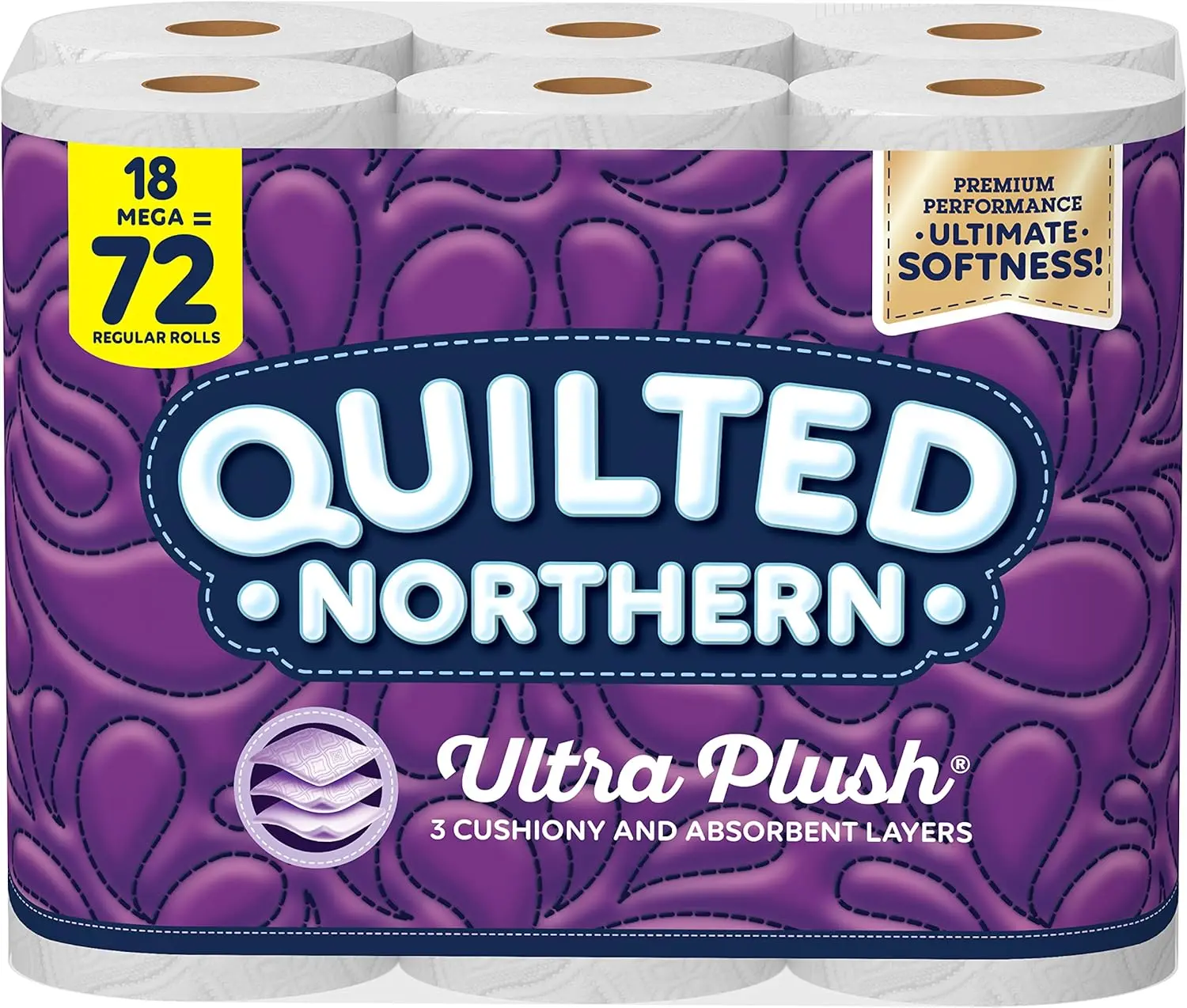 Ultra Plush Toilet Paper, 6 Mega Rolls = 24 Regular Rolls, 3X Thicker*, 3 Ply Soft Toilet Tissue