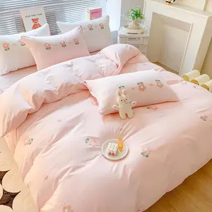 Twin Duvet Cover Cotton 3D Embroidery Twin Bedding Sets Pink Bed Set Fluffy Chenille Embroidered Comforter Covers Soft Sweat-Absorbing for Girls Kids Teen (Flowers Pink, Twin/Twin XL)