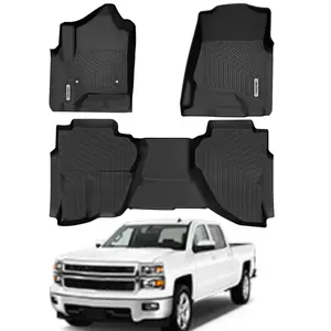 YITAMOTOR Floor Mats for 2014-2018 Chevy Sliverado /GMC Sierra 1500 Double Cab, 2015-2019 Chevy Silverado/GMC Sierra 2500HD 3500HD, 2019 Silverado LD/Sierra Limited, All Weather Guard 1st and 2nd Row Custom Fit Liners Truck Protector Car Accessories
