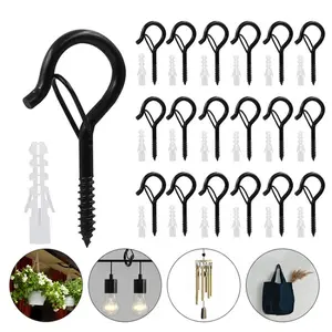 20 Sets Metal Q Hooks with Safety Lock, Rust-Resistant Screw Hooks for String Lights, Bird Feeders, Plants, Holiday Decorations