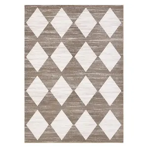 【Christmas Gift】10 x 13 ft Polyester Brown Rectangular Living Room Bedroom Dining Room Modern Geometric Diamond Print Machine Washable Area Rug