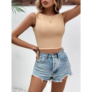 Sling style American summer women's brown sleeveless vest slim hot girl sexy vest halter top