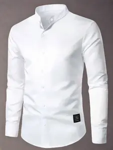 Men's Long Sleeve Stand Collar Shirt, Simple and Professional Style, Distinctive Business Look, Versatile for Various Occasions