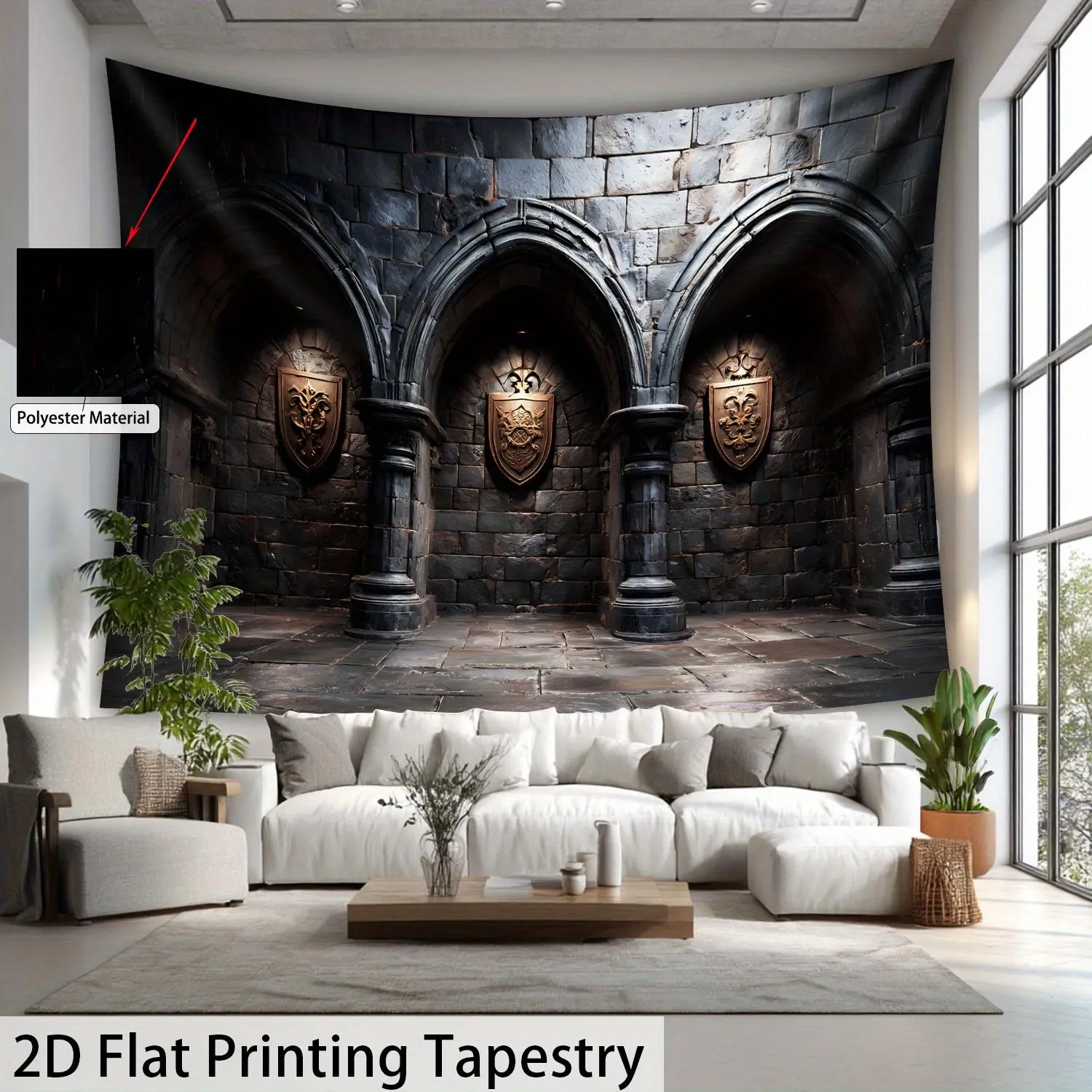 2D Flat - [2D Flat Printing] 1pc - Ultra Large Size - Dark Retro Stone Arch Castle - HD Digital Printing Huge Tapestry - Polyester - Home Decoration - with Free Hanging Clips Room Wall Gift, Room Decor, Gift Idea
