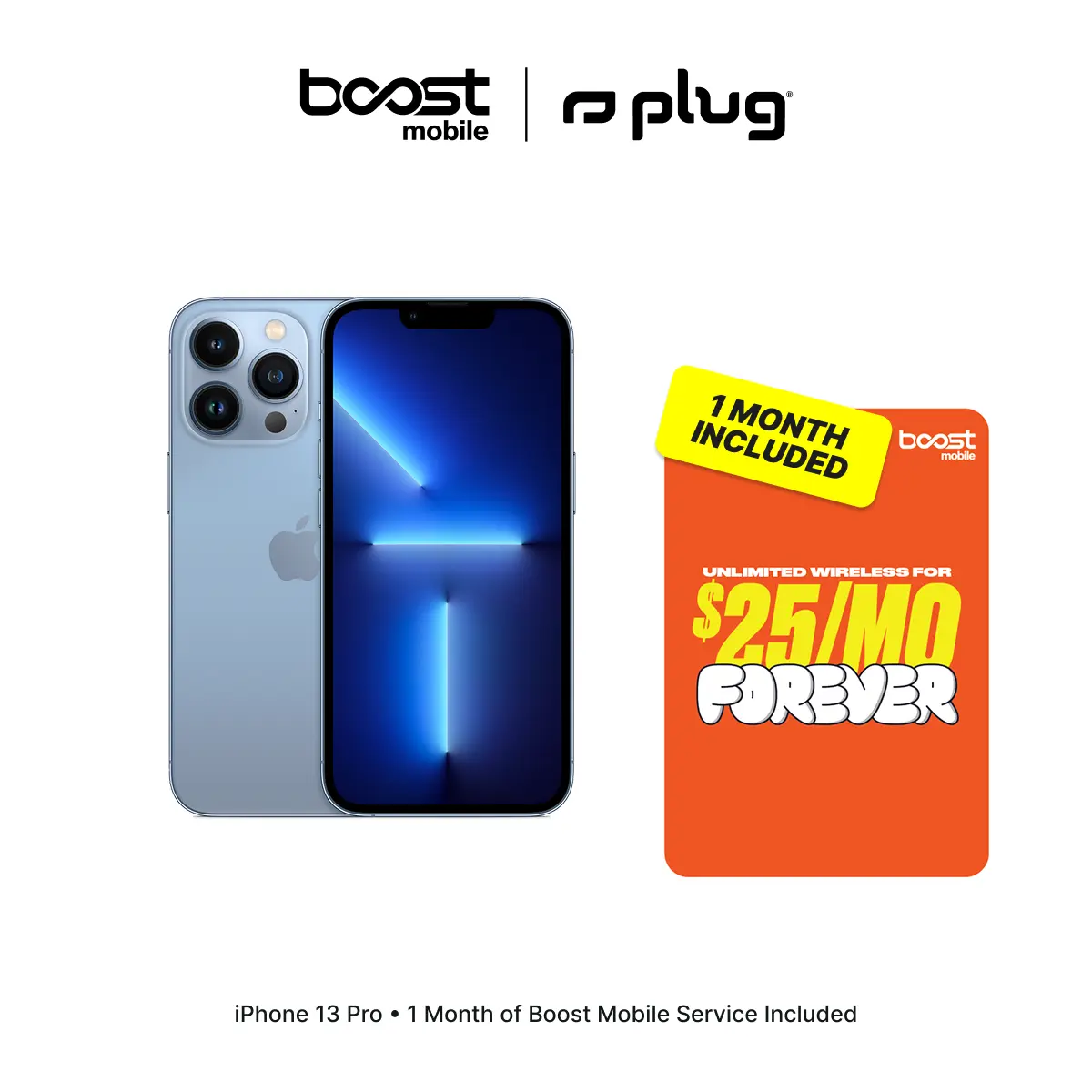 Refurbished Apple iPhone 13 Pro (Unlocked) + 1 Month of Unlimited Boost Mobile Service Included - Good Condition with 1-Year Warranty by Plug