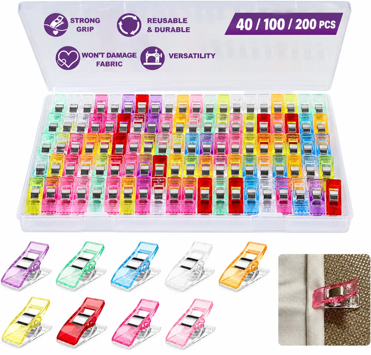 Sewing Clips Multipurpose Quilt Clip for Fabric Multi-Colored Plastic Sewing Quilting Supplies Craft for Small-Scale Projects and Crafting Tools Accessories