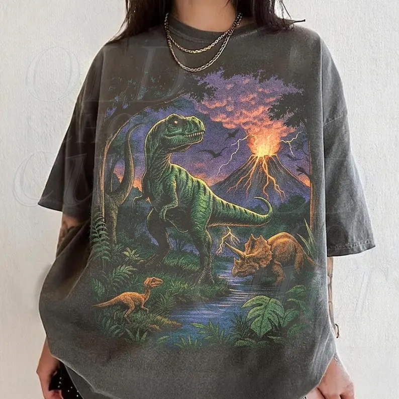 Comfort Colors Vintage Jurassic Dinosaur 90s Graphic TShirt, Retro T-Rex Triceratops TShirt, 90s Prehistoric Graphic Tee, Dino Top, Nostalgia Nature Gift