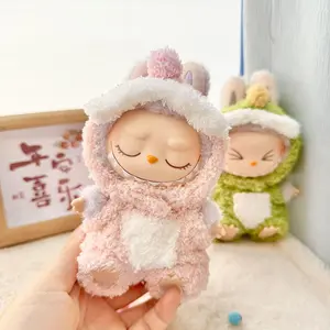 Labubu Pink Dino Doll Pajama Outfit - Handmade Plush Romper with Spikes & Tail for Collectible Figures | Soft Mint Sleeves & Padded Tail Detail