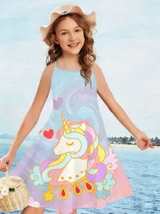 Girls' Camisole Dress "Dreamy Unicorn Galaxy Style" - featuring unicorn starry sky gradient printing and a fresh thin camisole design, exuding a fairy-like charm. It's perfect for summer beaches or vacation photos, creating a full sense of atmosphere.