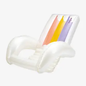Maccabi Art Lazy Recliner Inflatable Lounge Chair, 48 x 37.5 In Pool Float with Cup Holder, Cushioned Armrests, Slat Backrest, Easy Grip Valve, DuraSeam PVC, Repair Patch, Pearlized Puffy Cloud