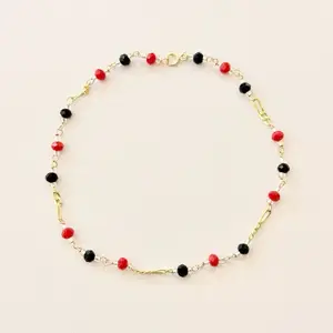 10k Handmade Anklet - Red & Black