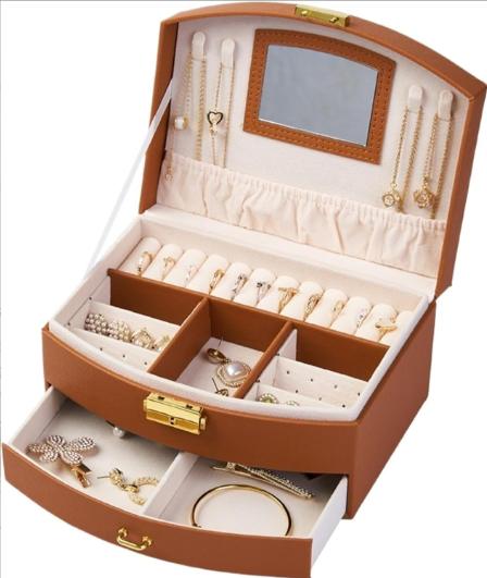 small room organization products.2-layer jewelry PU leather box, 1 set of large-capacity jewelry storage box with drawers, lockable jewelry box, portable mini travel case for jewelry display and storage, small portable case for storing rings, earrings