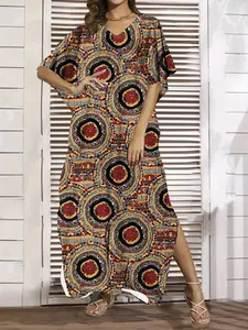 Boho Style Long Dress, Loose-Fitting Beach Vacation, Bohemian Print Maxi Skirt, Perfect for Summer Holidays, Womenswear, Casual Wear