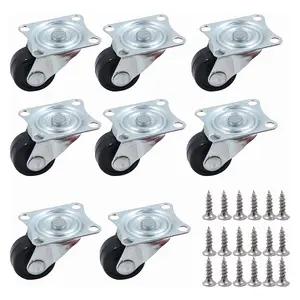 1-inch Dia Swivel Single Wheel Rubber Caster Wheels for Furniture, Small Casters Trolley Wheels with Base Ball Bearing, Conveyor Rollers 8 Pack