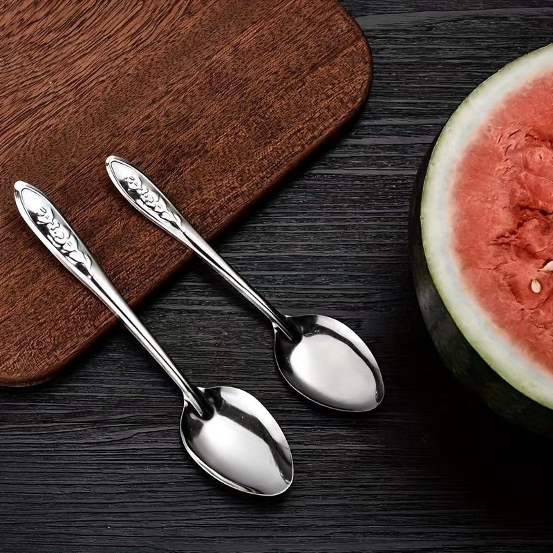 30PCS/10PCS Stainless Steel Spoon Set, Dessert Spoons, Cutlery Set, Household And Commercial Use, Ideal for Gifting, Watermelon And Fruit Scooping, High-End Restaurant Quality, Perfect for Mother'S Day, Easter, And Other Party Gatherings Tableware