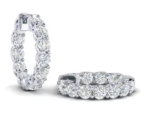 925 Silver Plated CZ Cubic Hoop Small Inside Out Earrings Women