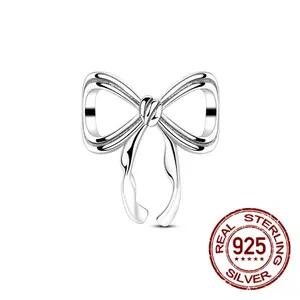 MULA bow pendant, made of 925 Sterling Silver or 18K gold - simple geometric design, can be used with Pandora bracelets and necklaces, an elegant gift for women and girls