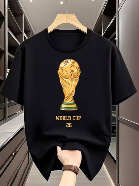 2026 World Cup Trophy 100% Cotton Graphic T-Shirt – 2D Print, suitable for sports, travel and everyday wear, regular fit, knit fabric, suitable for everyday wear, makes a great gift.Graphic tee,90s graphic tees,men's t shirts,funny graphic tee