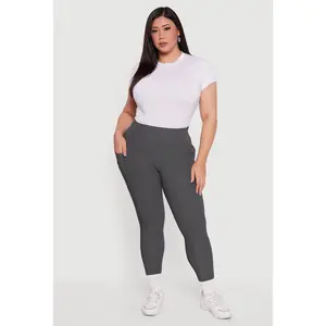 Plus Size Rib Knit Leggings with Cell Phone Pocket