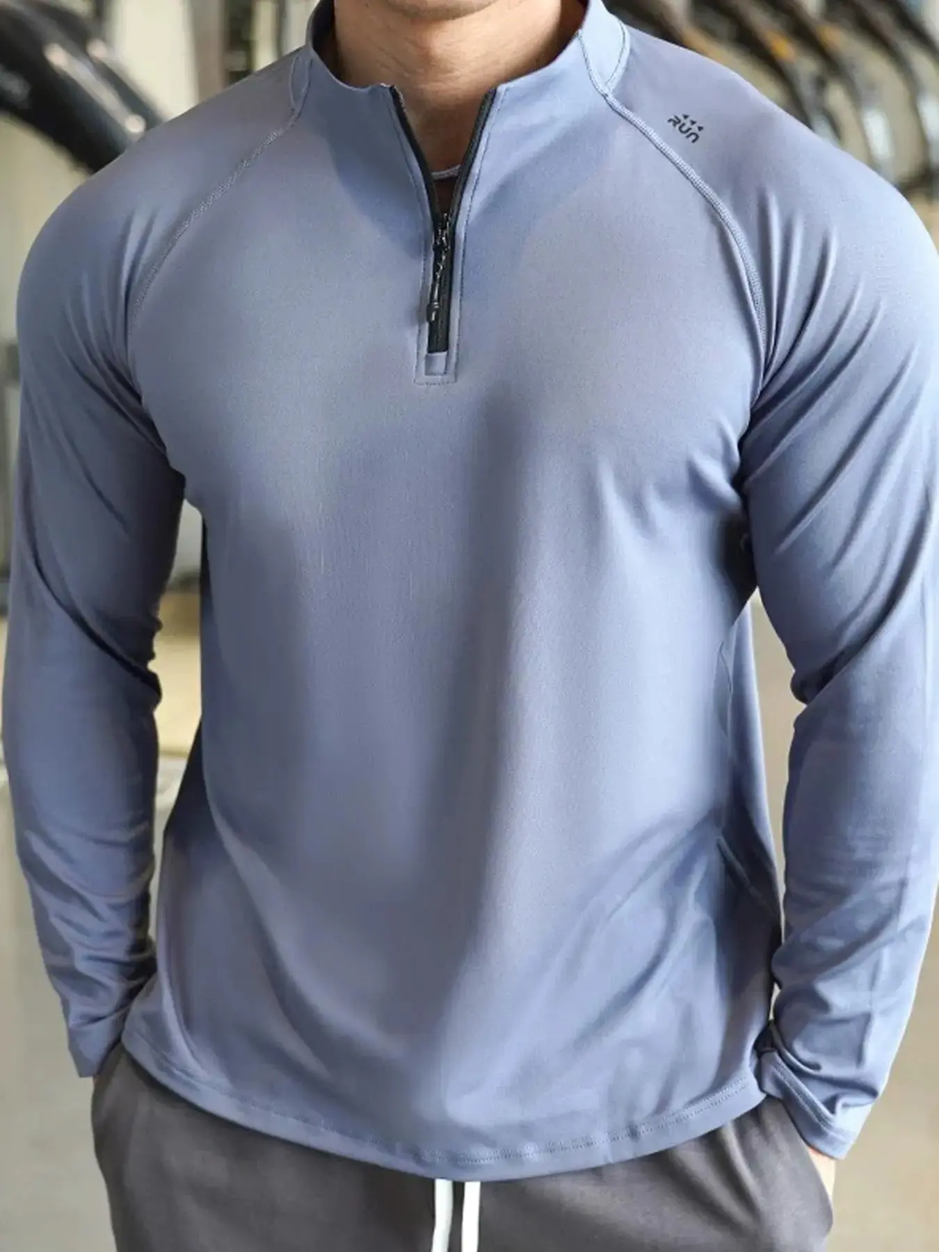Men's Outdoor Pullover Sweatshirt, Gym Long Sleeve Elastic Half Zip Top, Fitness Training Running Football Sport Wear, Athletic Sports Clothing, Casual Sports Top, Casual Athletic Apparel