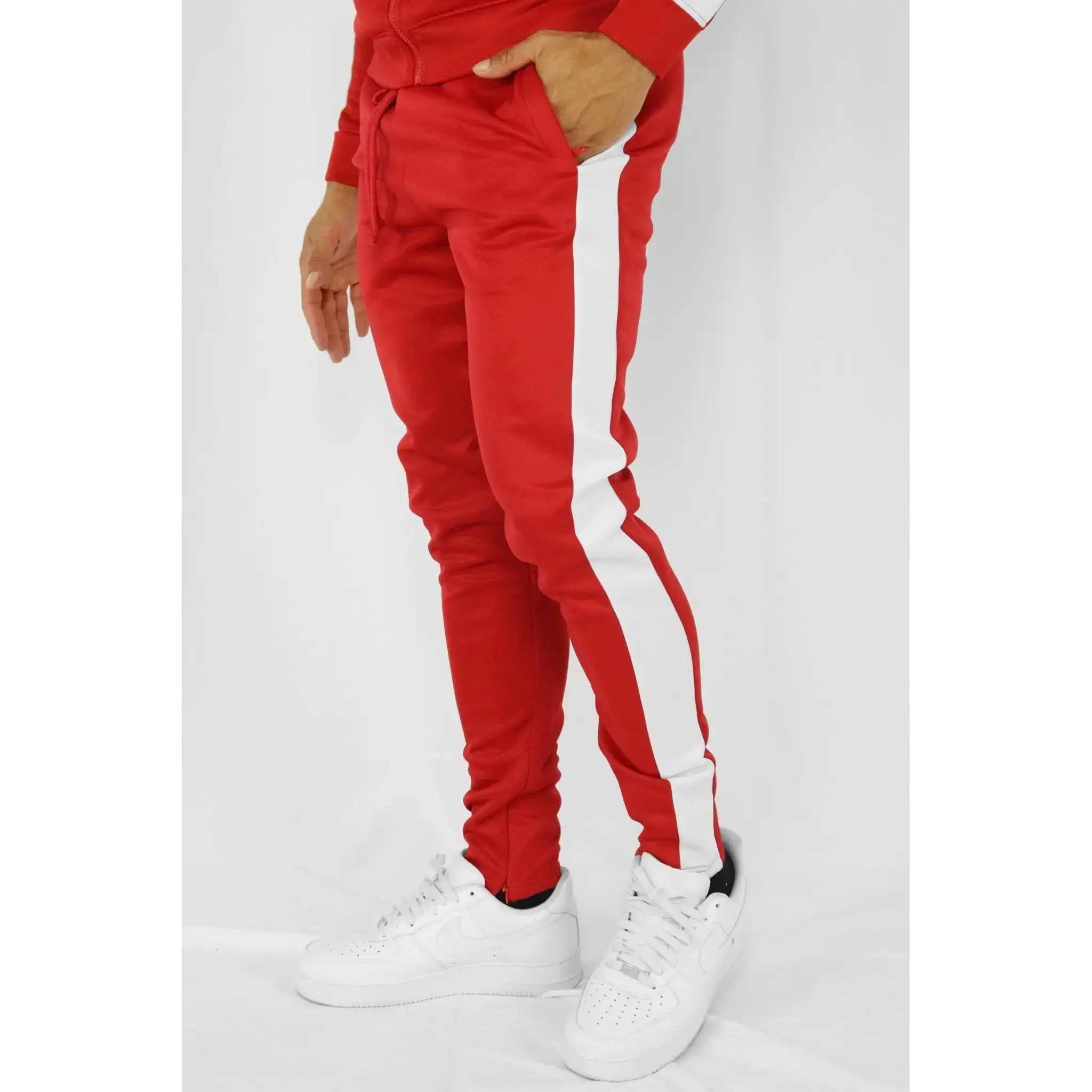 Outside Solid One Stripe Track Pants (Red - White) (100-401)
