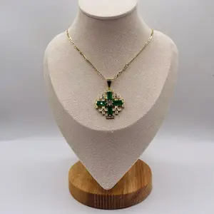 Jerusalem Cross Necklace - Green 18 karat gold plated HOT Gift Mother's Day Valentine's Day Christmas Taurus Anniversary Auspicious Birthday Daily