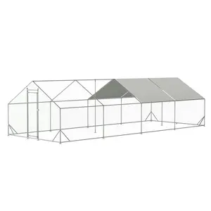 Large Metal Chicken Coop, Walk-in Chicken Run,Galvanized Wire Poultry Chicken Hen Pen Cage, Rabbits Duck Cages with Waterproof and Anti-Ultraviolet Cover for Outside, Mother's day, gift for mom(10' L x 26' W x 6.56' H)
