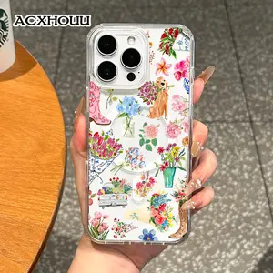 Magnetic Coquette Case for iPhone 17 16 E Pro Max 15 Plus 14 13 12 11 XS XR, Pastel Floral Collage with Boots and Dog Design | Shockproof, Girly, Stylish, Silicone, and Trendy Protection