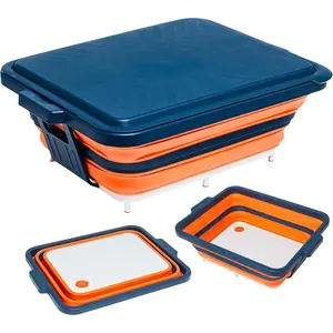 Collapsible BBQ Prep Tub with Lid and  Board - XL Meat Marinating Container - Barbecue Accessory for Brisket, Grilling, , Tailgate & Camping - Brine & Meal Prep System for Outdoor Grill