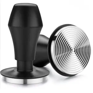 Coffee powder press stainless steel coffee press elastic constant pressure powder hammer stainless steel base 53MM 58MM black