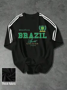 1 Piece Men's Casual Tee, Vintage Brazilian Sports Culture Design, Thick Material with Classic Shield Logo & 1958 Print, Ideal for Gym Workouts Everyday Wear, Casual Sports Top