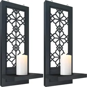 Set of 2 Candle Sconces, Farmhouse Accent Wall Sconce, Black Candle Holder Wall Decorations for  Decor, Living Room, Dining Room.(15 x6 in)