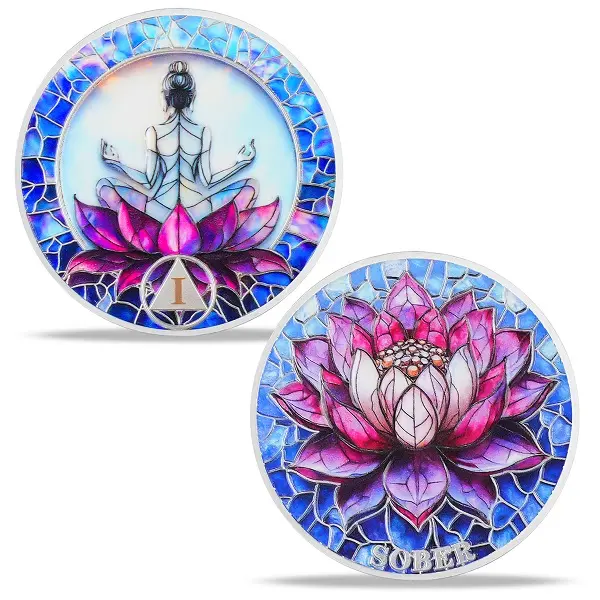 1-20Yr Lotus Meditation Sobriety Coin, Non-Religious AA Recovery Medallion, Hope Strength Affirmation Chip, Empowering Recovery Gift Women | Home Decor, Lounge Accessories, Cool Room Decor, Men’s Room Decor