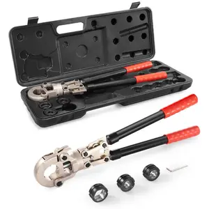 fathersdaygift VEVOR Copper Press Tool Tube Fittings Crimping Kit, 360 Rotatable Press Crimper Tool with 1/2, 3/4, 1 Quick Change Jaws, Locking Pin Extendable Handle, Meet ASTM B88 and B75 Standard
