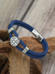 Men's Nautical Style Braided Rope Bracelet, Stainless Steel Compass Magnetic Clasp, Dual Layer Yacht Rope Chain, Casual Fashion Accessory, Stackable Bracelets