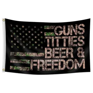 1pc, USA Beer & Freedom American Flag Banner, 3x5ft (90*150cm)/ 2x3ft (60*90cm), 2 Grommets, Single-Sided Printing, for Indoor, Outdoor, Home, Room, Hanging Wall Art, Man Cave, Party, Bar, Activities, Decor, Decoration Items