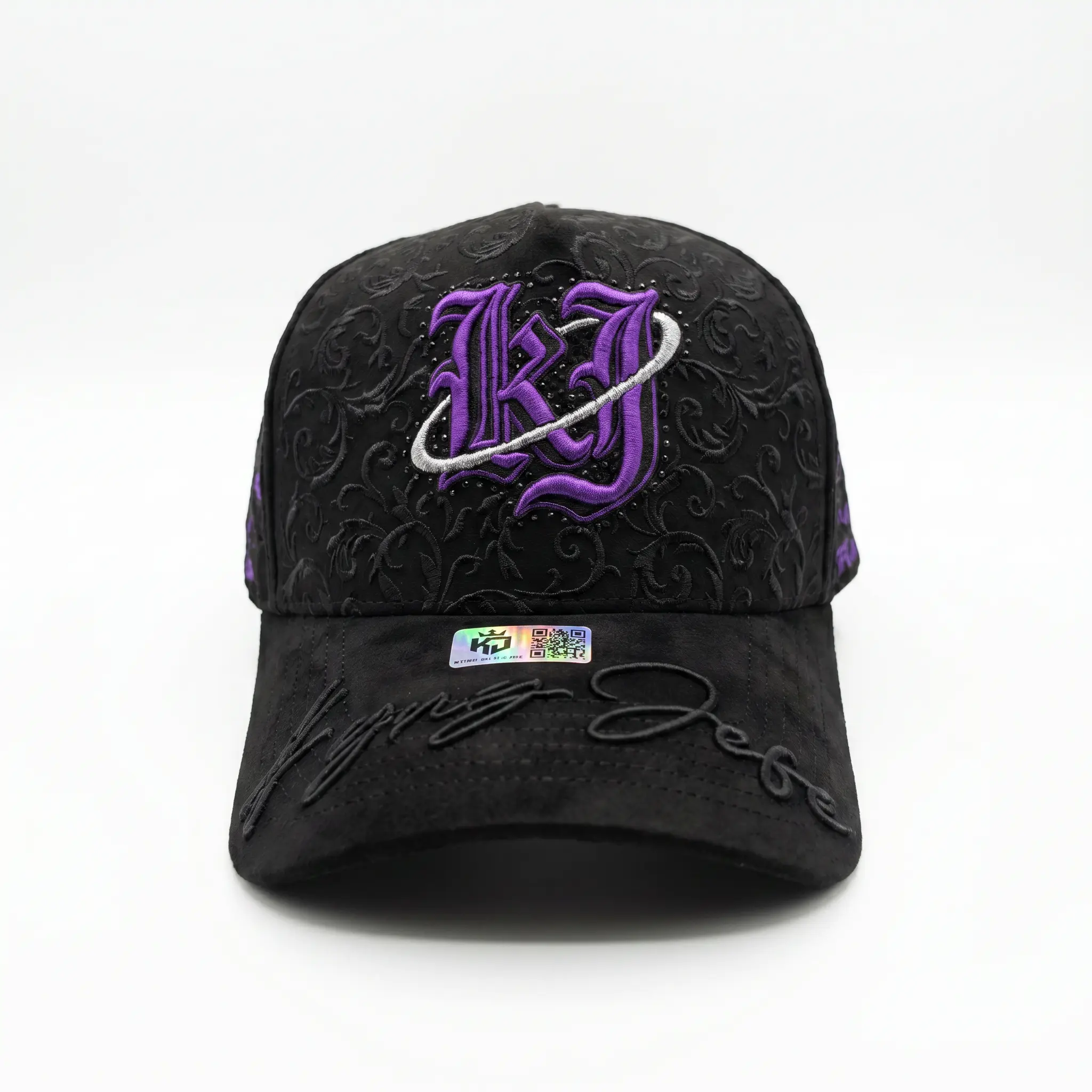 KYNG JEFE Black & Purple Suede Snapback Hat for Men - Stylish Headwear for Pickleball, Engagement, Anniversary, Business Events - 7.5 in Overall Length