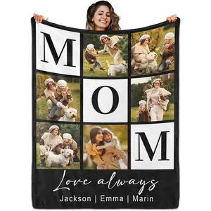 Mother's Day,Gift,Custom Mom Blanket with 6 Photo & Text, Personalized Birthday Blanket with Picture for Mother,Customized Flannel Throw Blanket Gifts for Best Mom Ever,summervibes
