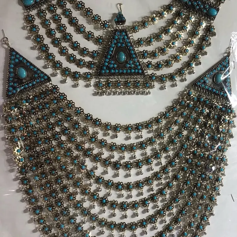 Traditional Afghan Jewelry Set – Handmade 4-Piece Necklace, Earrings & Matika Set
