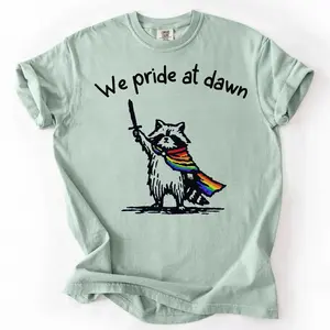 We Pride at Dawn Raccoon Warrior Meme LGBTQ Ally Shirt - Trashy Feral Pride Tee - Queer Trans Rights Inclusive Pride Casual Streetwear Fox