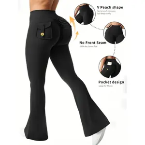 Women's High Waist Yoga Pants with Phone Pocket, Butt Lifting Micro Flare Leggings, Comfortable No Chafing Workout Pants, High Waisted Leggings