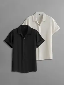 2-Pack Men’s Summer Short-Sleeve Shirts with Textured Wrinkle Details — Trendy Casual Loose Fit, Versatile Tops for Men
