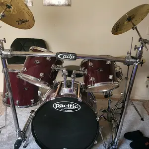 Pacific 5 Piece Drum Set with Extra Symbols, Accessories & Red Finish
