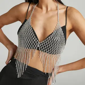 New styleXSBODY Mesh Tassels Chest Chain Jewellery Necklace Sexy ​ ​ Lingerie Body Luxury Crystal Festival Outfit Bikinis Bras 2025