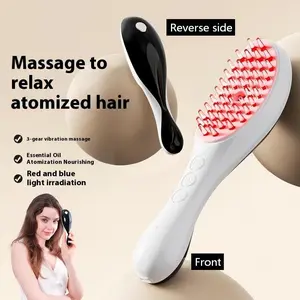 Electric massage comb, hairdressing massage comb, Hair brush comb, Type-C fast charging (180mAh lithium battery), multi-gear adjustment, red and blue light + essential oil mist nourishing + 3d vibration, compact and portable, suitable for families