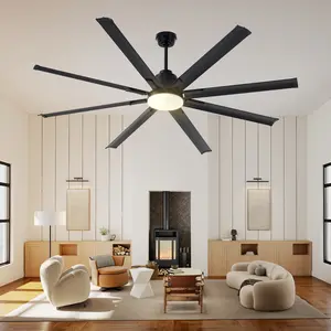 AMERLIFE 84/96/120 Inch Ceiling Fan with Light, 8-Blade Large Ceiling Fan with Remote, 6-Speed Reversible DC Motor, Indoor Outdoor Use, Dimmable 3-Color LED for Living Room, Working Room, Terrace