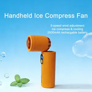 Ice-Cool Handheld Fan 5 Speed Settings, Semiconductor Cooling Plate, Digital Display, Hall Switch, Adjustable Angle, Indoor Outdoor Use