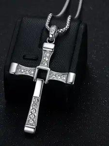 Speed & Furious 8 Titanium Steel Necklace, Toledo Cross Pendant, Bold Men's Stainless Steel Jewelry, Casual Style, All Seasons