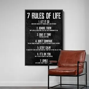 7 Rules of Life Wall Art, Motivational Poster for Home or Office Decor.