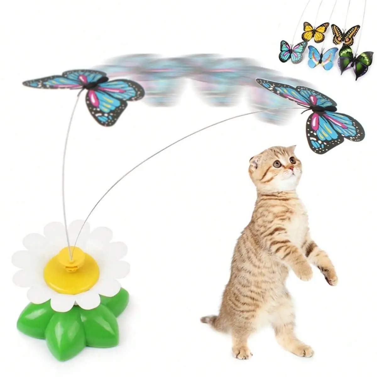 Interactive Floral & Butterfly Design Cat Teaser Toy, 1 Count Steel Wire Wobble Catching Toy for Kittens and Puppies, Fun Flying Butterfly Playing Toy